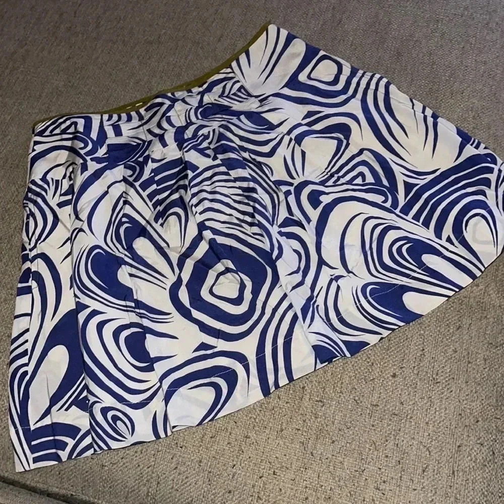 CAbi  Lombard Abstract Print Pleated Midi Lined Skirt  Womens Size 2. A
